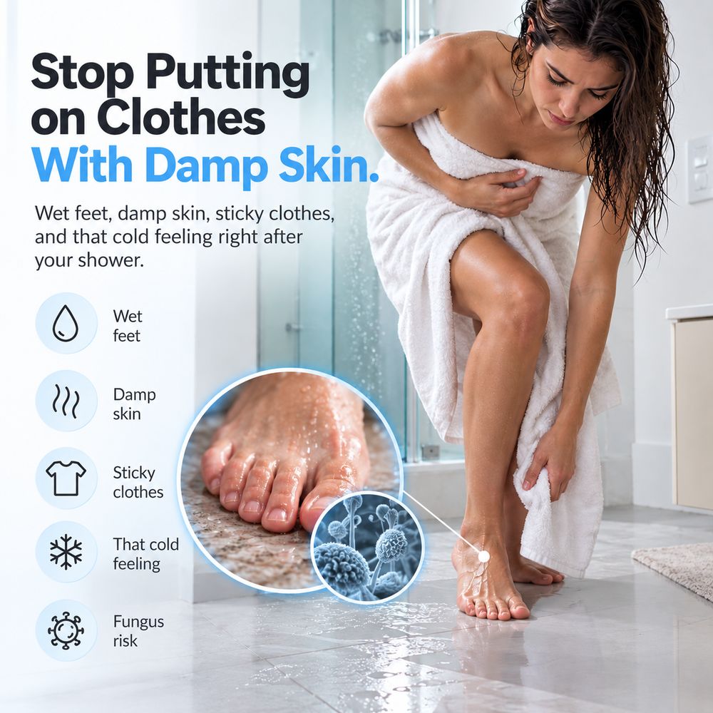 Damp skin, wet feet and cold after a shower
